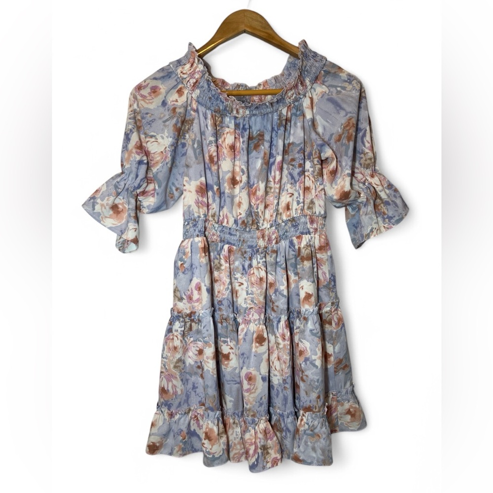 Amaryllis‎ Lotus Puff Sleeve Ruffle Relaxed Tunic Style Boho Mini Dress XS